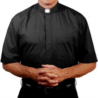 Men's Short Sleeve Clergy Shirt with Tab Collar: Black, Size 18.5  - 