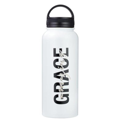 Amazing Grace Stainless Steel Water Bottle, White  - 
