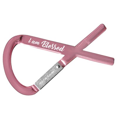 I am Blessed Metal Ribbon Carabiner, Pink  - 