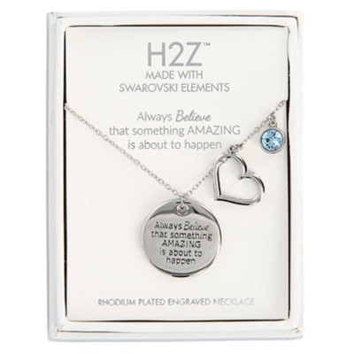 Believe Engraved Rhodium Plated Necklace  -     By: H2Z Made with Swarovski Elements

