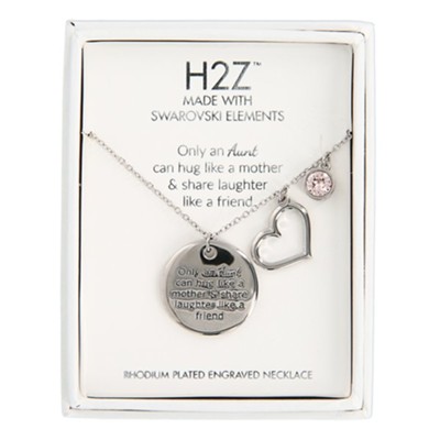 Aunt Engraved Rhodium Plated Necklace  -     By: H2Z Made with Swarovski Elements
