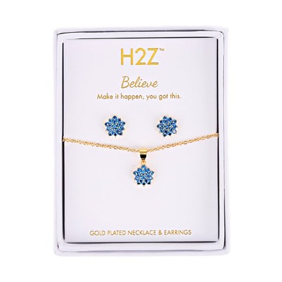 Believe Floral Burst Necklace & Earring Set, Aquamarine   - 