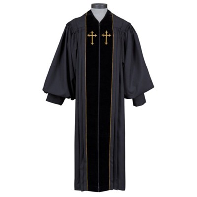 Black Pulpit Robe with Velvet & Gold Cross Embroidery (55)  - 