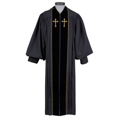 Black Pulpit Robe with Velvet & Gold Cross Embroidery (57)  - 