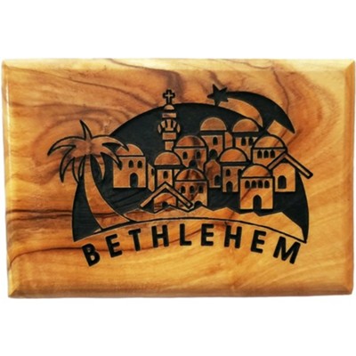 Bethlehem Star City Horizontal Olive Wood Magnet  - 