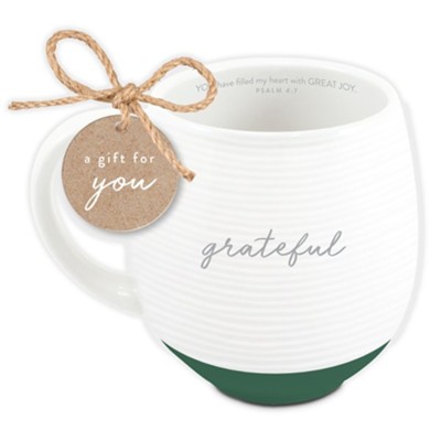 Grateful, Psalm 4:7, Ceramic Mug, Textured White  - 