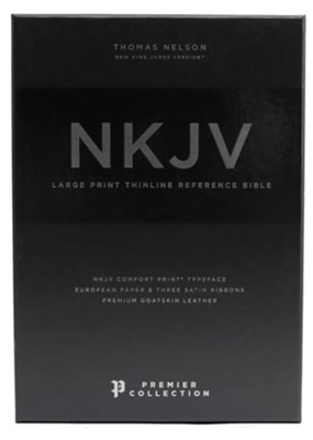 NKJV Comfort Print Thinline Reference Bible, Large Print, Premium Leather, Black, Premier Collection  - 