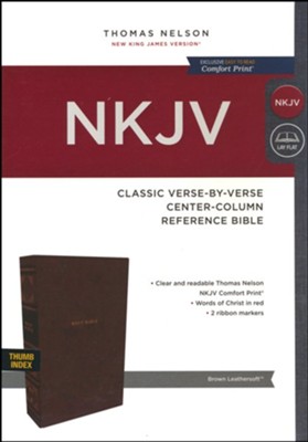 NKJV Classic Verse-by-Verse Center-Column Comfort Print Reference Bible--soft leather-look, brown (indexed)  - 