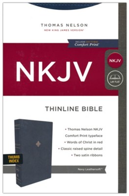 NKJV Comfort Print Thinline Bible--soft leather-look, navy blue ...