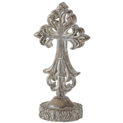 Antique Wood Tone Tabletop Cross, 7 inches  - 
