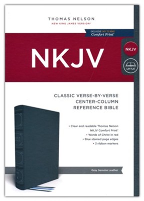 NKJV Classic Verse-by-Verse Center-Column Reference Bible--genuine leather, gray  -     By: Thomas Nelson
