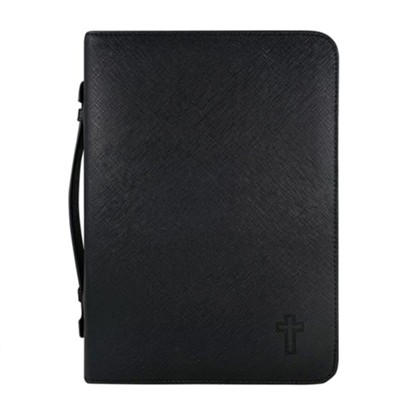 Cross Bible Cover, Textured Leather-look Bible Cover, Black, Large  - 