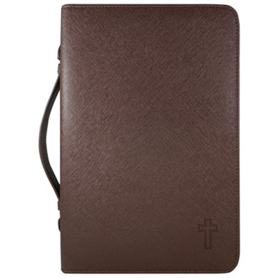 Cross Bible Cover, Textured Leather-look Bible Cover, Brown, Large  - 
