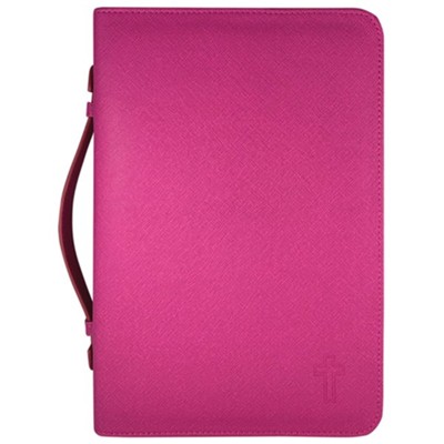 Cross Bible Cover, Textured Leather-look Bible Cover, Fuchsia, Large  - 
