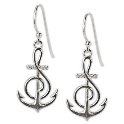 Small Anchor with Cubic Zirconia Earrings  - 