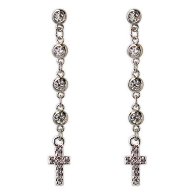 Small Cross with Cubic Zirconia Chain Drop Earrings  - 