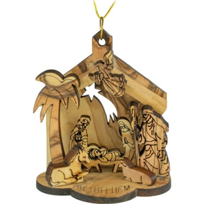 Nativity and Star Holy Land Olive Wood Hanging Grotto Ornament ...