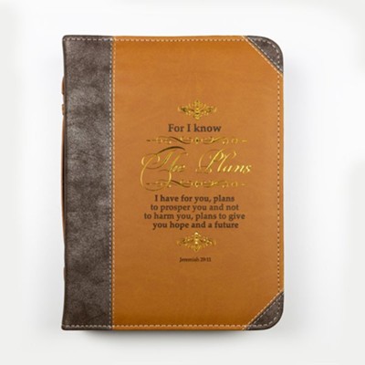 For I Know The Plans Bible Cover, Brown And Gold, X-large 