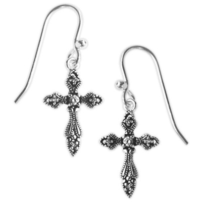 Cubic Zirconia Cross with Aurora Borealis Finish Wire Earrings  - 
