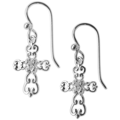 Cubic Zirconia Cross Wire Earrings, Silver  - 