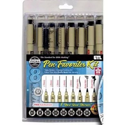 PIGMA Micron Pens, Assorted Nibs, 8 Pack, Black  - 