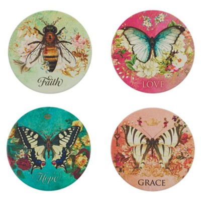 Butterflies & Bee Ceramic Coasters, Set of 4 