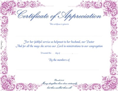 Appreciation Certificate-Pastors Wife - PDF Download [Download ...