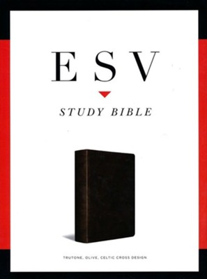 ESV Study Bible--soft leather-look, olive with Celtic cross design (indexed)  - 