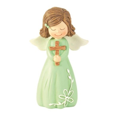 Angel Holding Cross Figurine, Green  - 