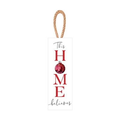 This Home Believes Door Hanger, Red Ornament with Nativity Silhouette  - 