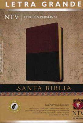 Biblia NTV Ed. Personal Letra Gde. SentiPiel, Cafe, Ind.  (NTV Personal Ed. LgPt Bible, Imit. Leather, Brown/Tan, Ind.)  - 