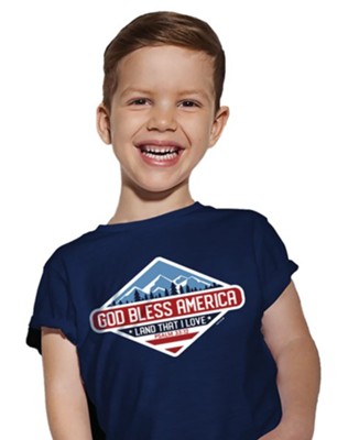 God Bless America, Patriotic, Navy, Youth Large  - 