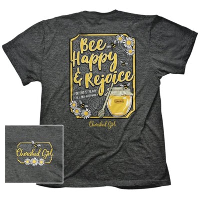 Bee Happy Rejoice, Charcoal Heather, Large  - 
