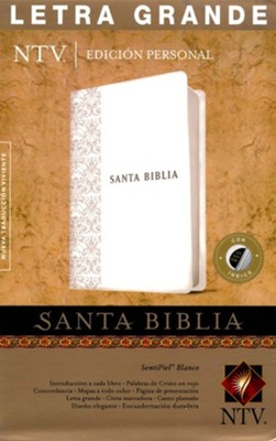 NTV Santa Biblia edicion personal letra grande, NTV Personal Size Large Print Bible, Imitation Leather, White with Thumb Index,  -     By: Tyndale
