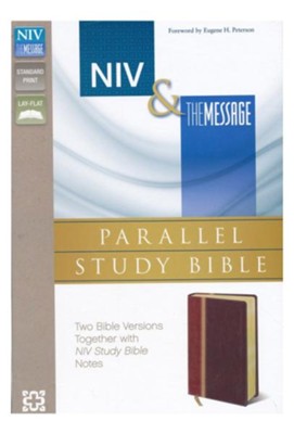 NIV & The Message Parallel Study Bible Personal Size, Italian Duo-Tone, Dark Caramel/Black Cherry  - 