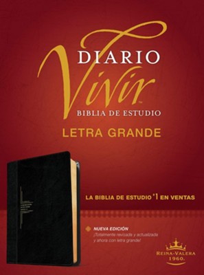 RVR60 Biblia de estudio del diario vivir, letra grande, RVR60 Large-Print Life Application Study Bible--soft leather-look, black/onyx (indexed)  - 
