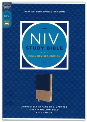 NIV Study Bible, Fully Revised Edition, Comfort Print--soft leather-look, navy/tan