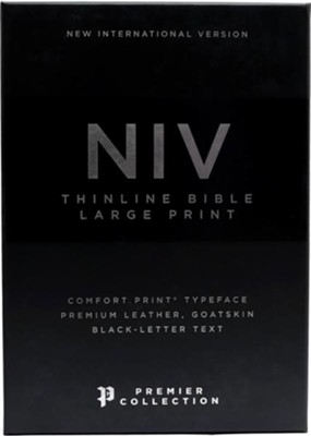 NIV Comfort Print Thinline Bible, Large Print, Premium Goatskin Leather, Black, Premier Collection  - 