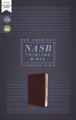 NASB Comfort Print Thinline Bible, Red Letter Edition--bonded leather, burgundy  - 