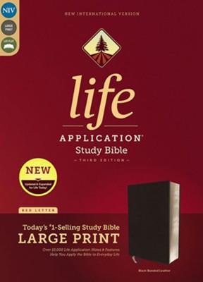NIV Life Application Study Bible, Third Edition, Large Print, Bonded Leather, Black, Indexed  - 