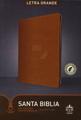 Santa Biblia RVR60, Edici&#243n z&#237per con referencias, letra grande, Leather, imitation, Brown, With thumb index  -     By: Tyndale Bible
