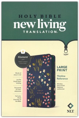 NLT Large Print Thinline Reference Zipper Bible, Filament Enabled Edition  (LeatherLike, Meadow Navy & Pink)