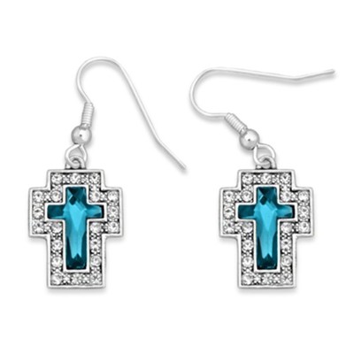 Blue Emblem Cross Earrings  - 