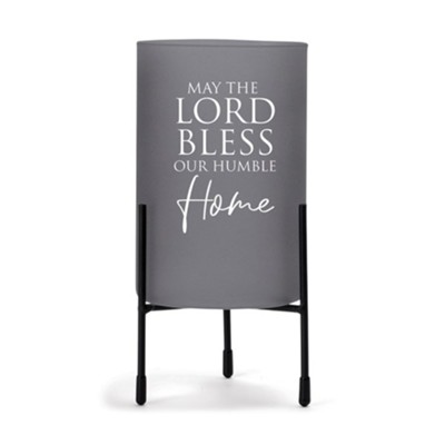 May the Lord Bless Our Humble Home Glass Hurricane Candle Holder, Grey  - 