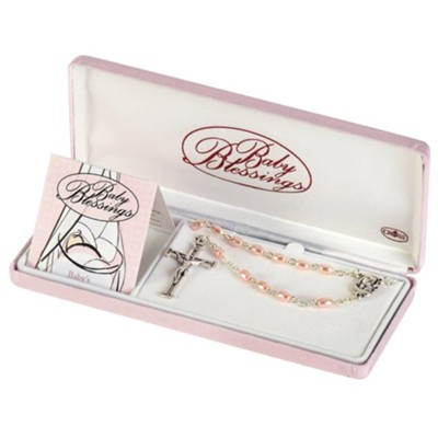 Baby Blessing Pearl Rosary, Pink  - 