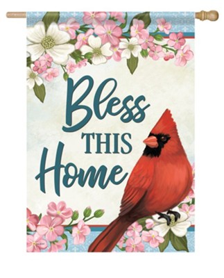 Bless This Home, Cardinal and Blossoms, Flag, Large  - 
