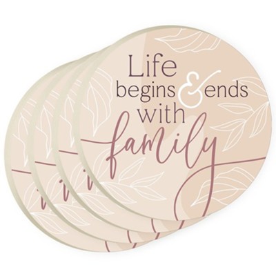 Life Begins & Ends With Family Ceramic Circle Coaster, Set of 4  - 