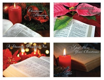 Bible and Poinsetta Christmas Cards, Box of 12 (KJV)  - 