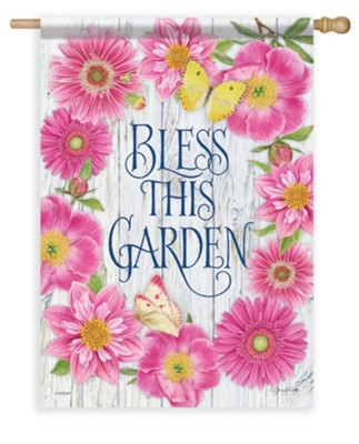 Bless This Garden, Pink Floral, Large Flag  -     By: Jane Shasky
