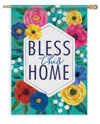 Bless This Home Floral, Large Flag  - 